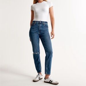 Abercrombie high rise mom jeans in color “Medium Destroy”